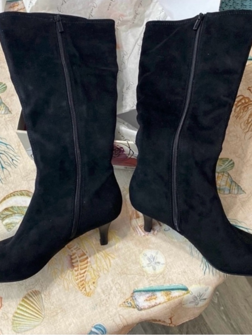 Amelia Grace black mid Calf Suede Boots with Kitten Heel